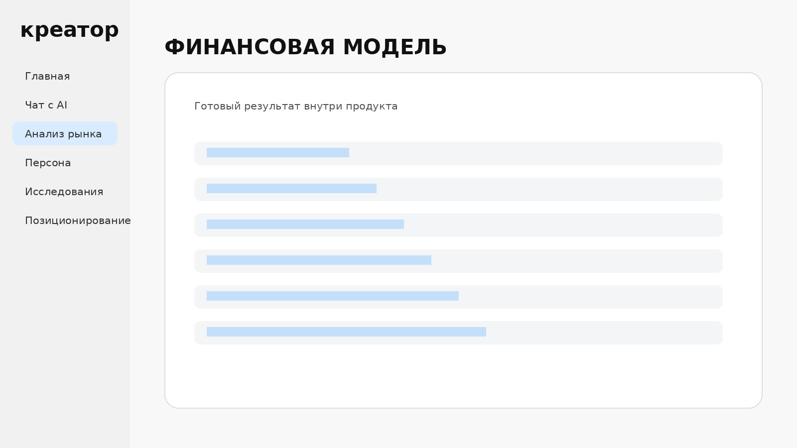Финансовая модель в Креаторе